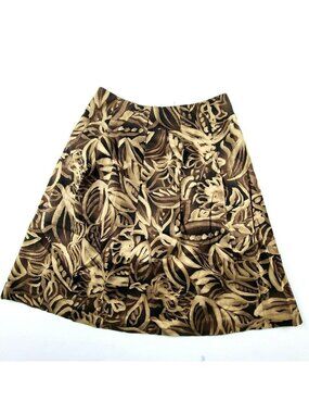 Talbots A Line Tropical Print Skirt Womens Size 4 Stretch Brown Leaves Side Zip